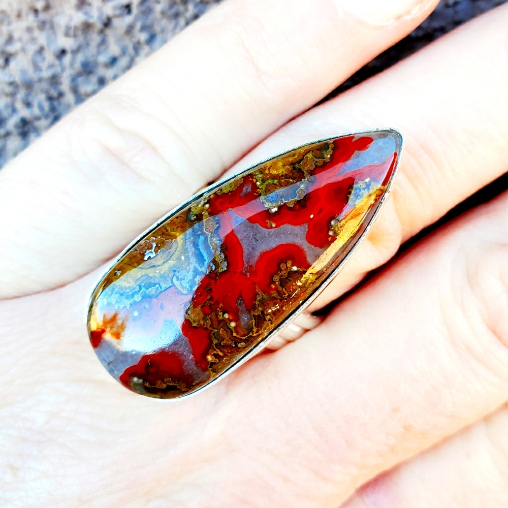 New Moroccan Seam Agate 925 Silver Ring.
